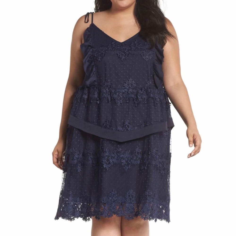 Lost Ink Dark Blue Lace Swing Dress
